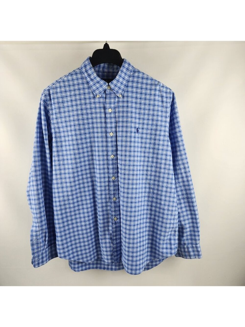 Polo Ralph Lauren Shirt Mens XL Blue White Checked L/S Button Pony Logo Shirt